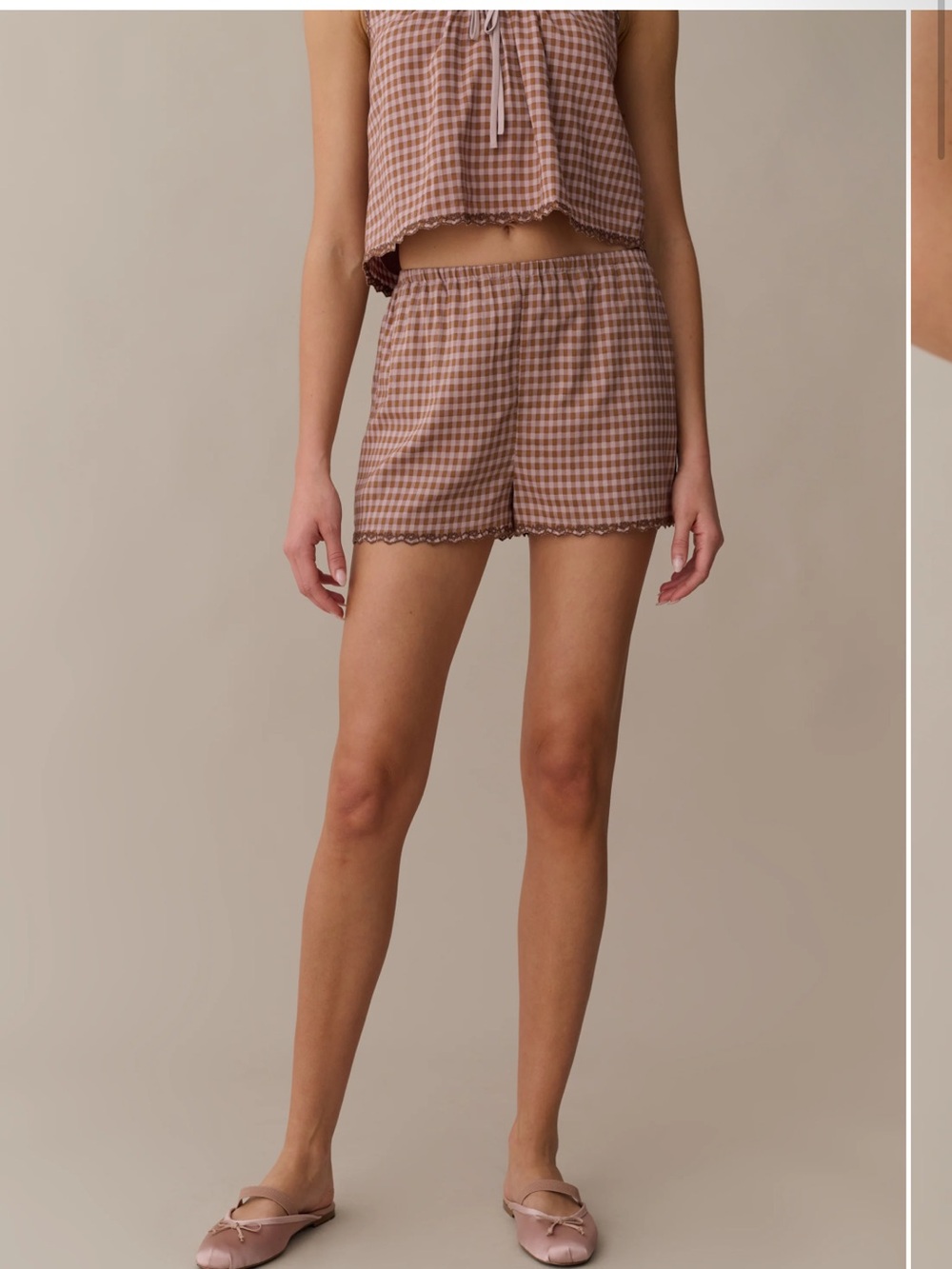 Gingham Lounge Shorts - Brown